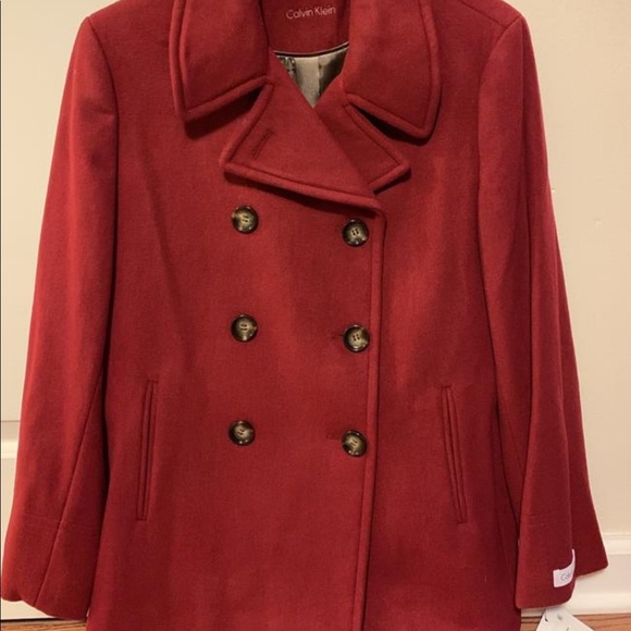 Calvin Klein Petite Red Peacoat Womens 